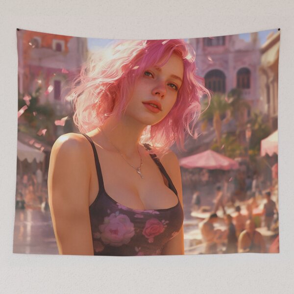Item preview, Enchanting Visions: A Beautiful Girl with Short Pink Hair in Venice designed and sold by oanaunciuleanu.