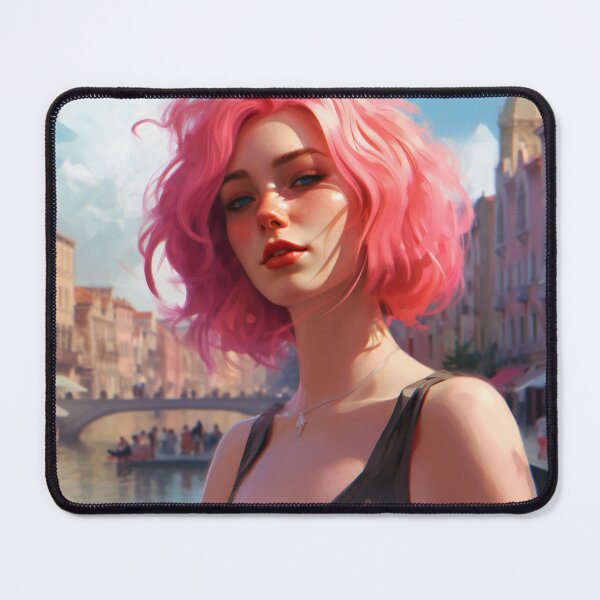 Item preview, Enchanting Visions: A Beautiful Girl with Short Pink Hair in Venice designed and sold by oanaunciuleanu.