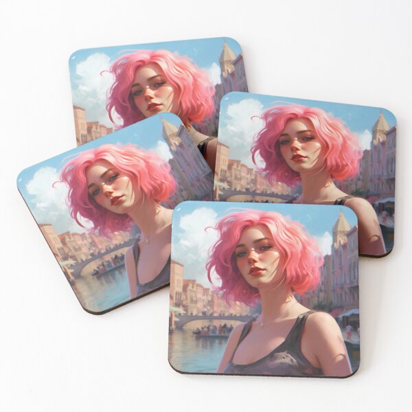 Item preview, Enchanting Visions: A Beautiful Girl with Short Pink Hair in Venice designed and sold by oanaunciuleanu.