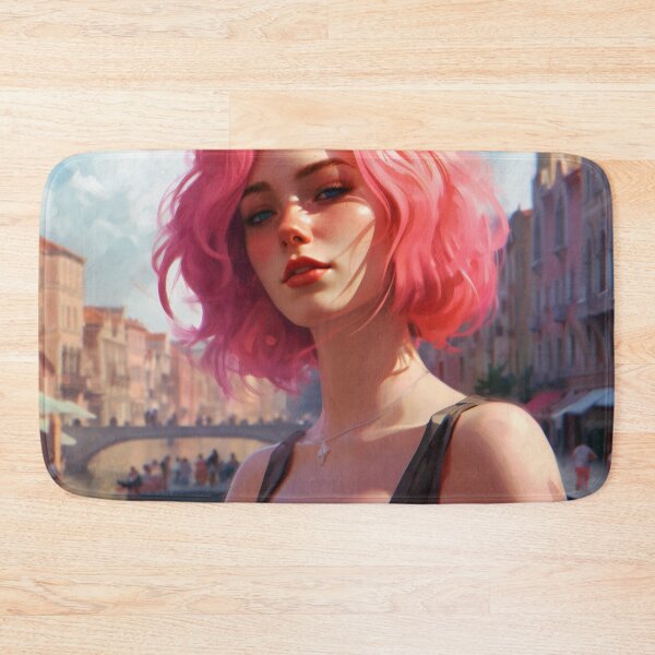 Item preview, Enchanting Visions: A Beautiful Girl with Short Pink Hair in Venice designed and sold by oanaunciuleanu.