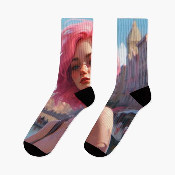 Item preview, Enchanting Visions: A Beautiful Girl with Short Pink Hair in Venice designed and sold by oanaunciuleanu.