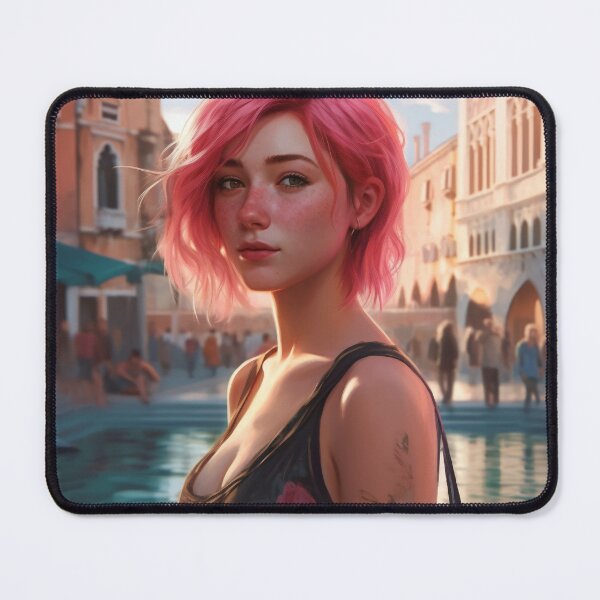 Item preview, Enchanting Visions: A Beautiful Girl with Short Pink Hair in Venice designed and sold by oanaunciuleanu.