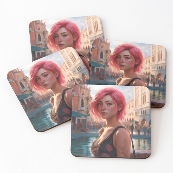 Item preview, Enchanting Visions: A Beautiful Girl with Short Pink Hair in Venice designed and sold by oanaunciuleanu.