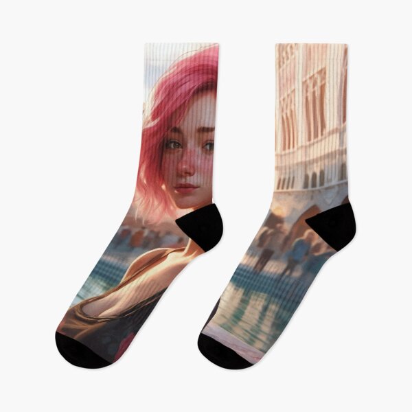 Item preview, Enchanting Visions: A Beautiful Girl with Short Pink Hair in Venice designed and sold by oanaunciuleanu.