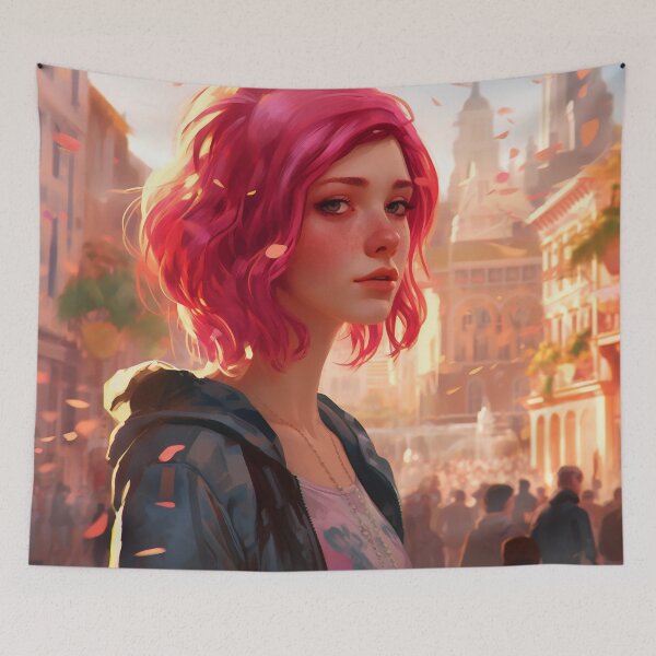 Item preview, Enchanting Visions: A Beautiful Girl with Short Pink Hair in Venice designed and sold by oanaunciuleanu.