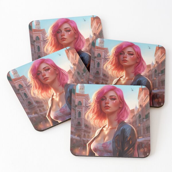 Item preview, Enchanting Visions: A Beautiful Girl with Short Pink Hair in Venice designed and sold by oanaunciuleanu.