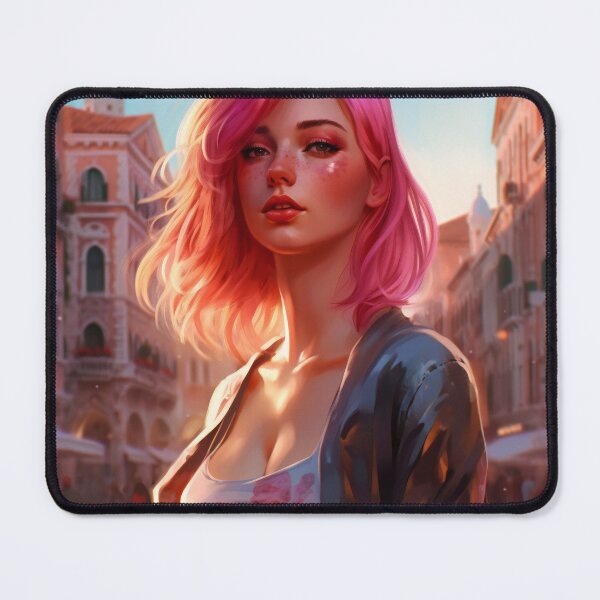Item preview, Enchanting Visions: A Beautiful Girl with Short Pink Hair in Venice designed and sold by oanaunciuleanu.