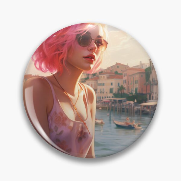 Item preview, Enchanting Visions: A Beautiful Girl with Short Pink Hair in Venice designed and sold by oanaunciuleanu.