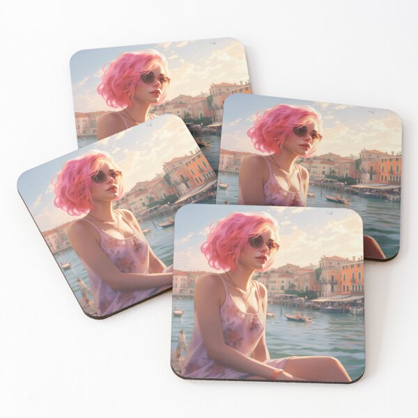 Item preview, Enchanting Visions: A Beautiful Girl with Short Pink Hair in Venice designed and sold by oanaunciuleanu.