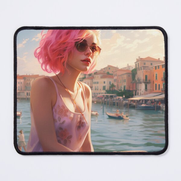 Item preview, Enchanting Visions: A Beautiful Girl with Short Pink Hair in Venice designed and sold by oanaunciuleanu.