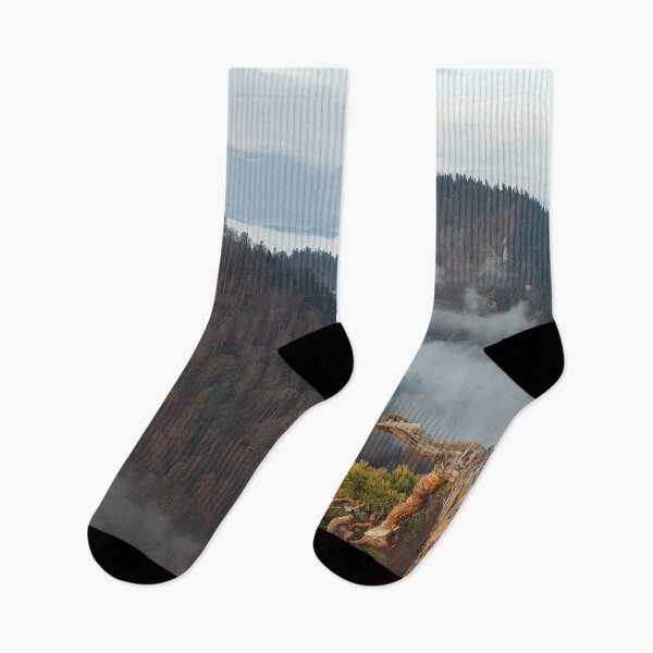 Item preview, View from the top of the mountain, pine, fog, designed and sold by Sunmoonlove.