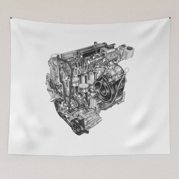Item preview, Engineering illustration of a racing motor cutaway drawing designed and sold by heavenlywhale.