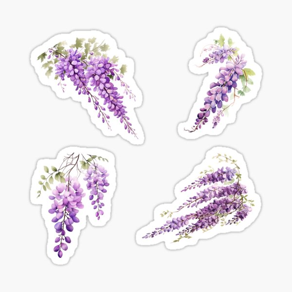 Aperçu de l'œuvre Enchanting Wisteria Watercolor Cutouts: Made with Love for Purple Lovers - Pack d'autocollants (lot de 4) créée et vendue par EmeraldeaArt.