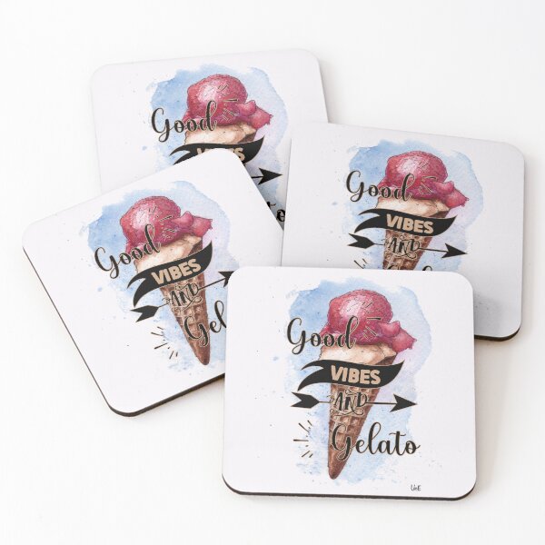 Item preview, Good Vibes Gelato Ice Cream Cone Watercolor Lettering Quote designed and sold by wejollydigitals.