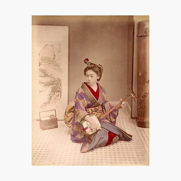 Geisha playing a samisen Photographic Print