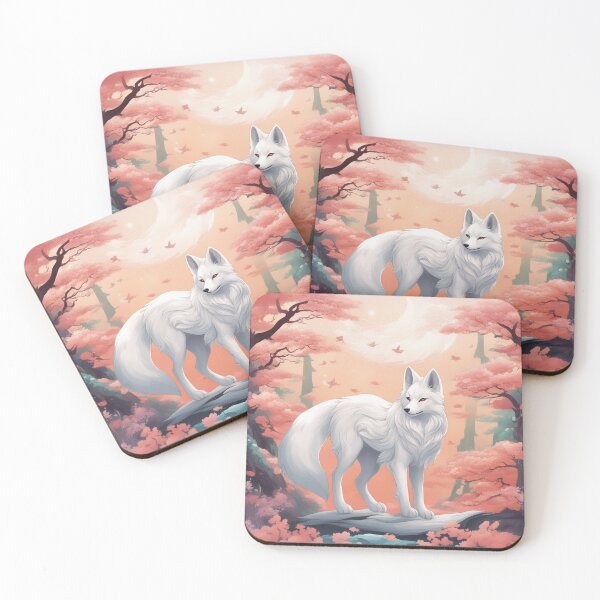 Item preview, Japanese folklore fox kitsune forest cherry blossom tree fantasy art designed and sold by Meena-tta.