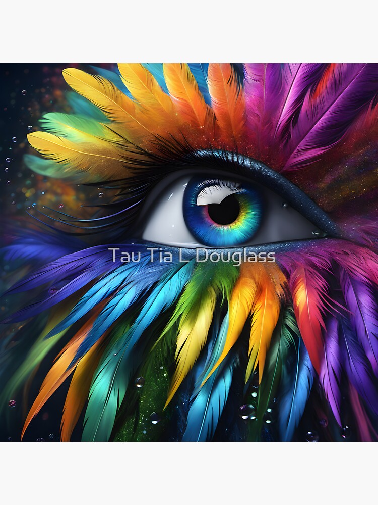Thumbnail 3 of 3, Sticker, Rainbow Feather Eye designed and sold by PurplePeacock.