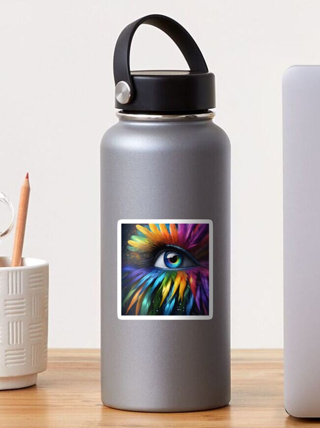 Thumbnail 1 of 3, Sticker, Rainbow Feather Eye designed and sold by PurplePeacock.