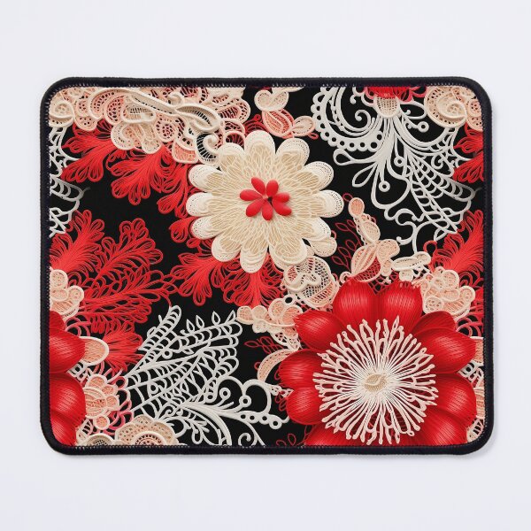 Item preview, Red and light peach flowers embroidery lace design pattern  designed and sold by Trendy-Artistry.
