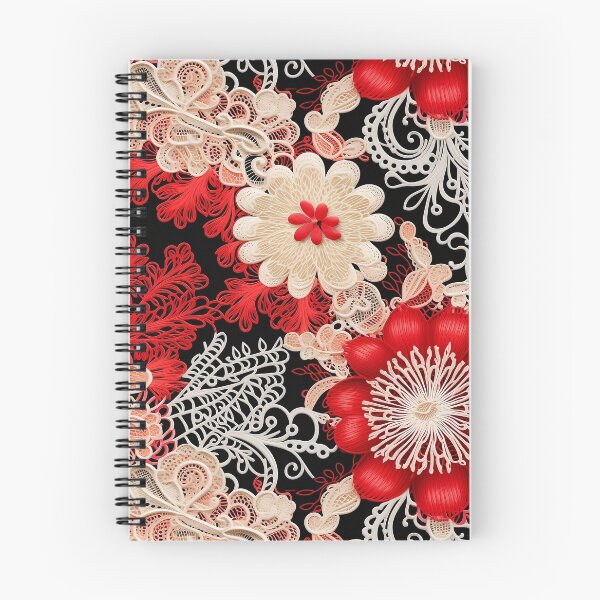 Item preview, Red and light peach flowers embroidery lace design pattern  designed and sold by Trendy-Artistry.