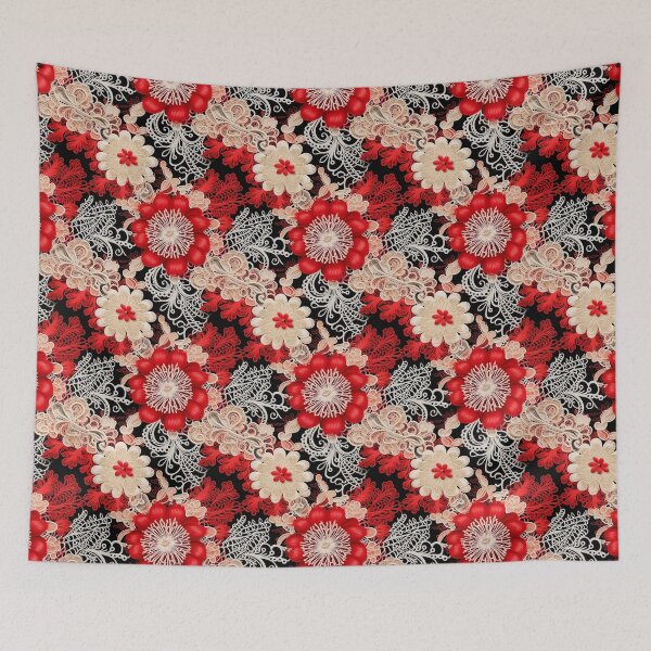 Item preview, Red and light peach flowers embroidery lace design pattern  designed and sold by Trendy-Artistry.