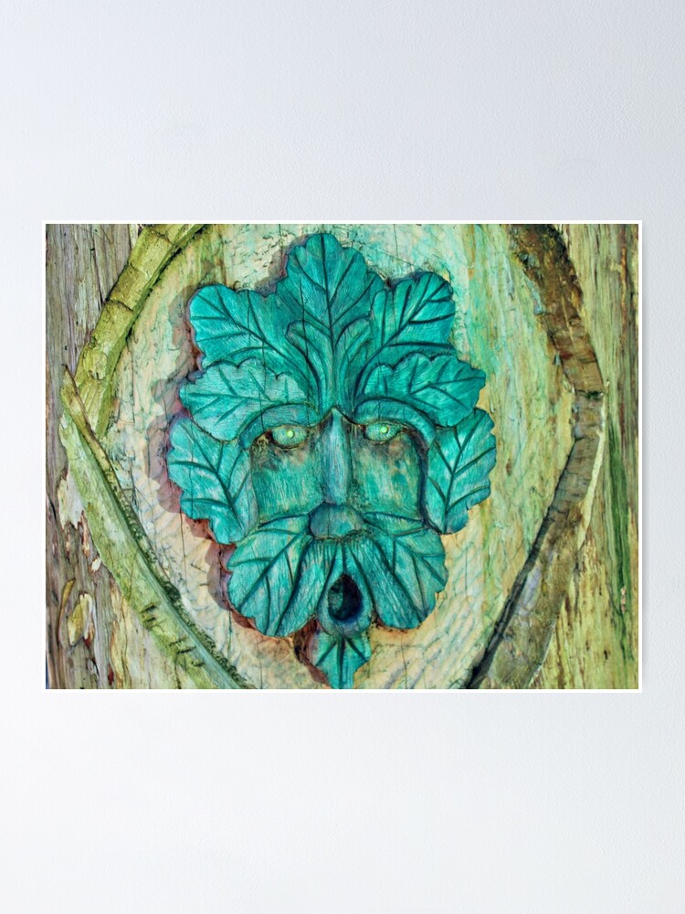 Wooden Carving Tree Face Boho Style Poster By Sunnybuttercups Redbubble