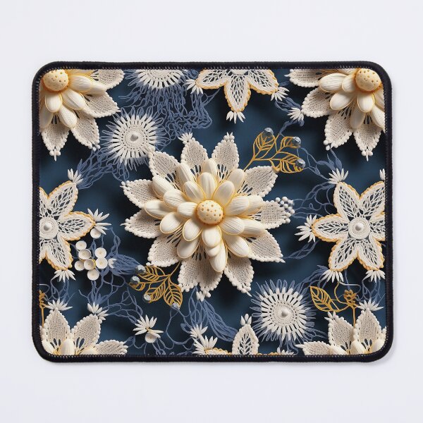 Item preview, White flowers embroidery lace design pattern designed and sold by Trendy-Artistry.