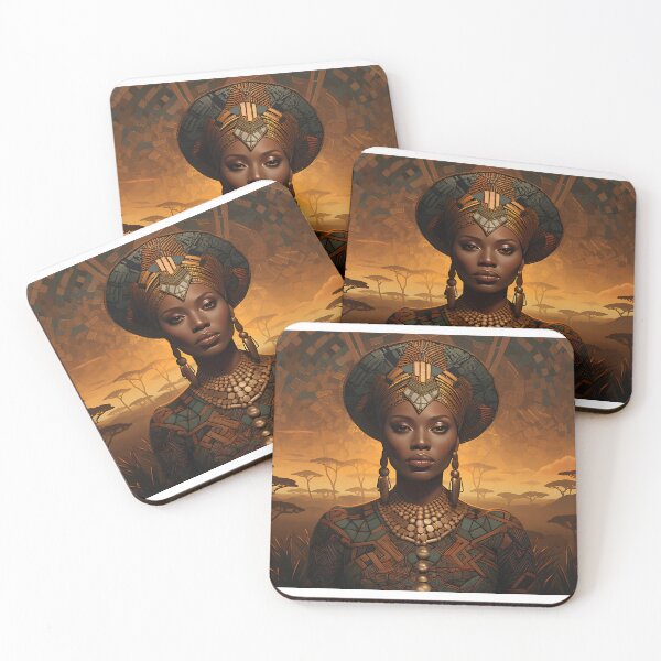 Item preview, Evening mood in Africa with a portrait of a woman in the style of fantastic realism designed and sold by Pflugart.