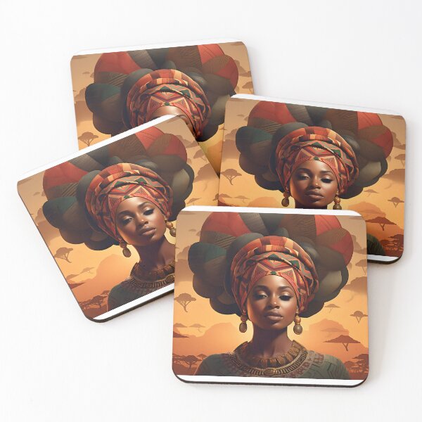 Item preview, Evening mood in Africa with a portrait of a woman in the style of fantastic realism designed and sold by Pflugart.