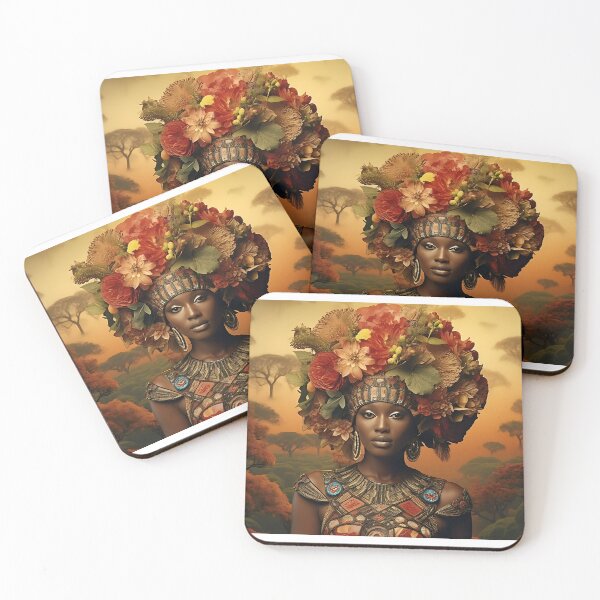 Item preview, Evening mood in Africa with a portrait of a woman in the style of fantastic realism designed and sold by Pflugart.