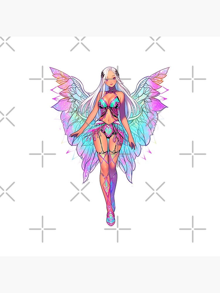 Colourful Neon Pixie Rave Girl with Fairy Wings Poster for Sale
