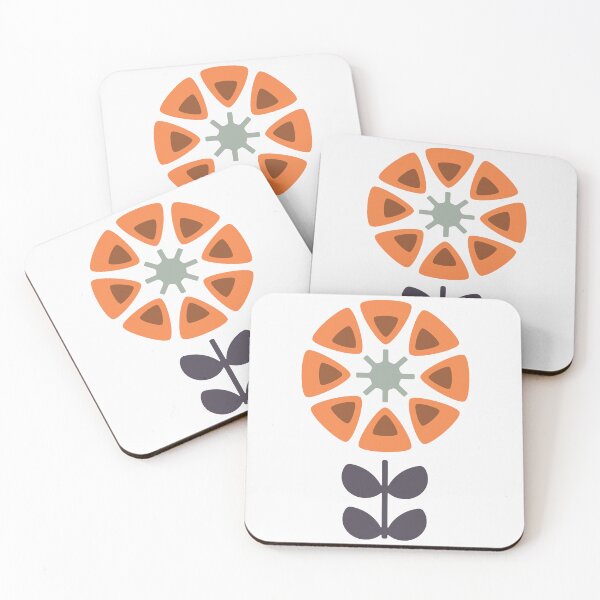 Item preview, KF 0113 F - Vintage Retro 70s Modern Dandelion Geometric Floral Pattern In Orange and Purple designed and sold by KhakiFinch.