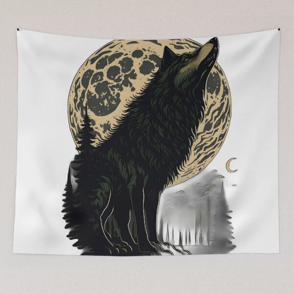 Item preview, A wolf howling at the supermoon designed and sold by DreamDesignWear.