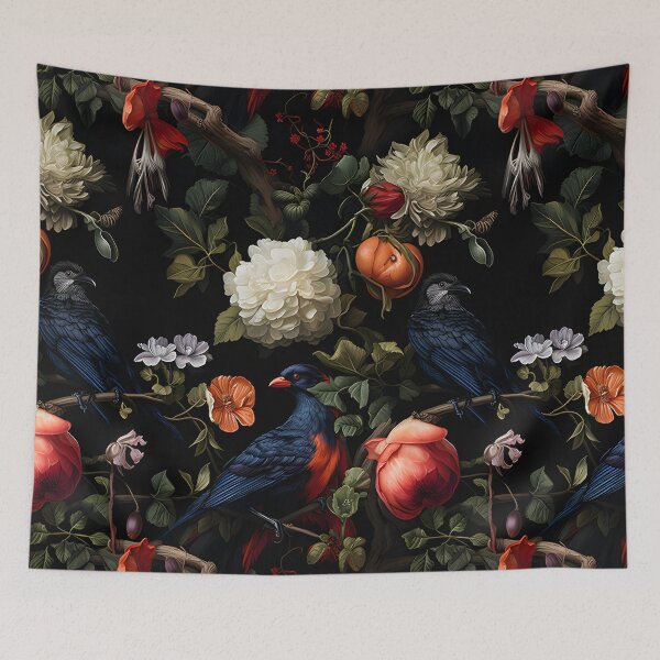 Item preview, Blue Birds in Late Summer Night Floral Pattern designed and sold by 20th-eclipse.