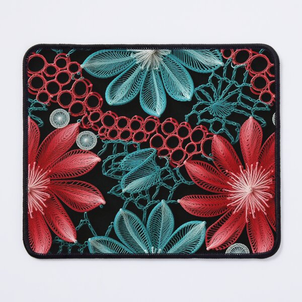Item preview, Sky blue and red flowers embroidery lace type design pattern  designed and sold by Trendy-Artistry.