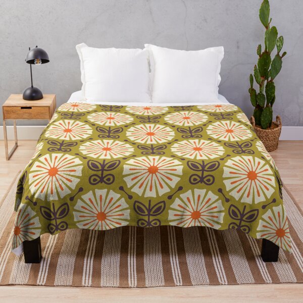 Item preview, KF 0114 C - Vintage Retro 70s Modern Daisy Geometric Floral Pattern In Purple and Orange on Ollive designed and sold by KhakiFinch.