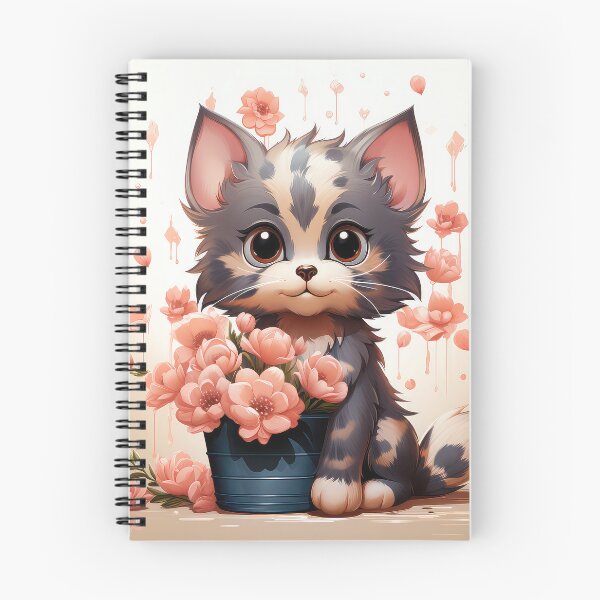 Item preview, grey orange cat holding pot of flowers designed and sold by sabri84.