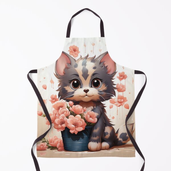 Item preview, grey orange cat holding pot of flowers designed and sold by sabri84.