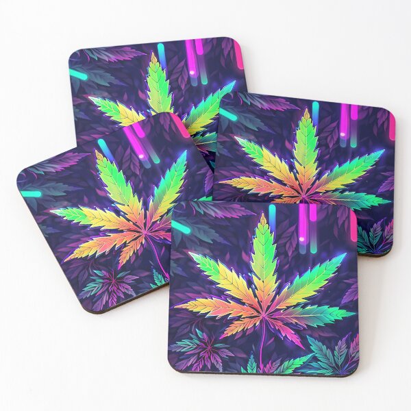 Item preview, Psychedelic Electric RGB Marijuana Cannabis Leaf Black Poster 3/4 designed and sold by wojysmokes.