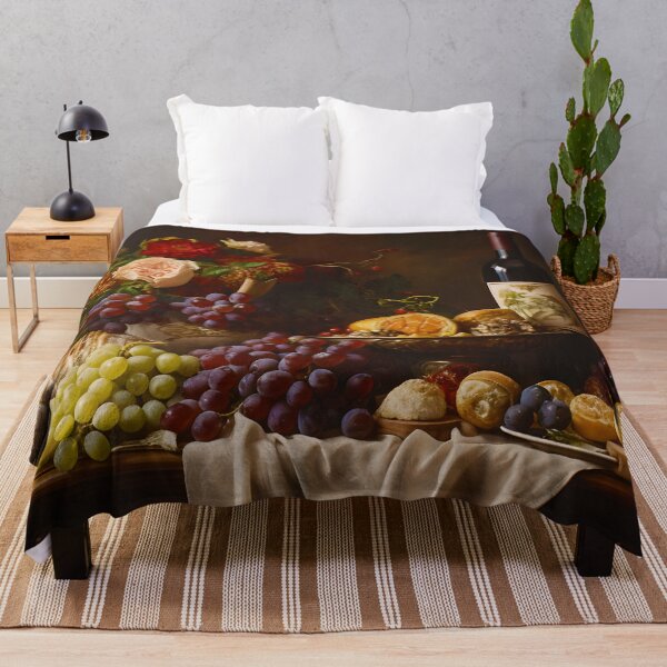 Item preview, Victorian Still Life Art Print Fruits, Flowers and Wine Painting designed and sold by SolarArchitect.