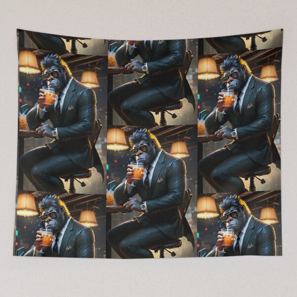 Item preview, a cool gorilla with a suit having a drink designed and sold by Pelzi100.