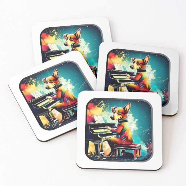 Item preview, dog musician piano watercolor art designed and sold by diego armando moreno perez.