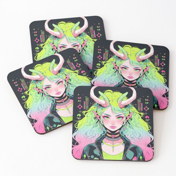 Item preview, Bright Pastel Cyberpunk Demon Anime Girl designed and sold by bubblegoth.