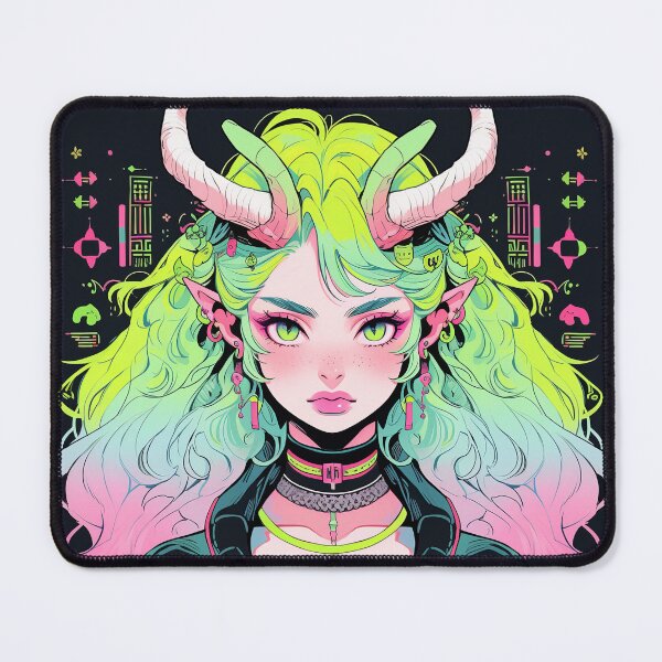 Item preview, Bright Pastel Cyberpunk Demon Anime Girl designed and sold by bubblegoth.