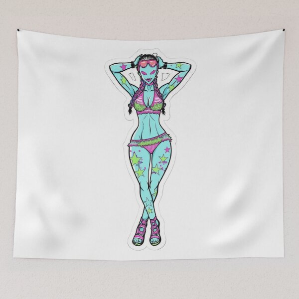 Item preview, Trippy Blue Alien Raver in Pink Bikini designed and sold by PixieRavePrints.