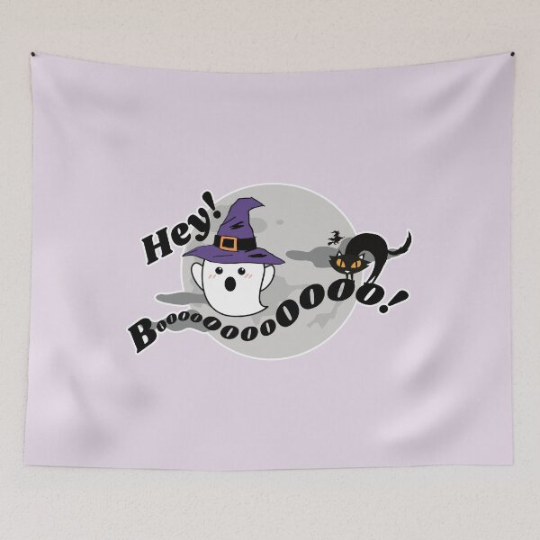 Item preview, Hey! Boo! | Cute Ghost with Cat over the Moon designed and sold by Kimochi-Shop.