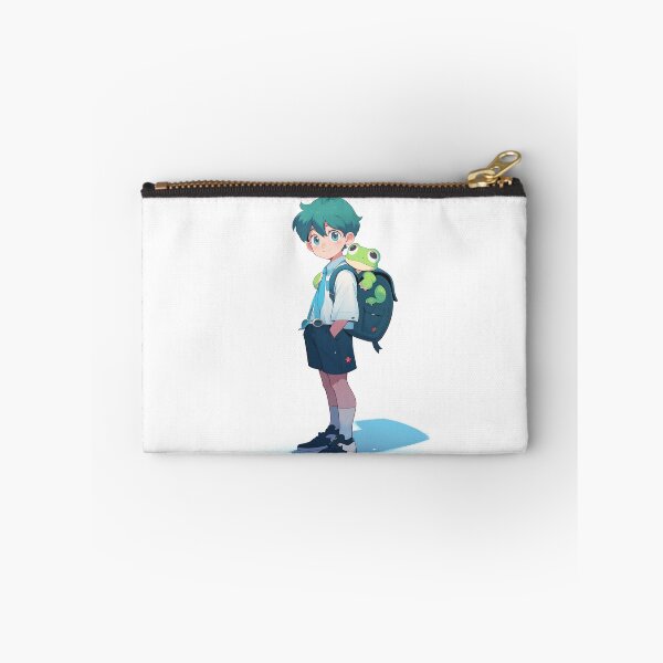 Aperçu de l'œuvre Anime Frog School Boy avec Cool Kawaii Aesthetic: A Y2K Style Green And Blue Back to school Froggy for Frog Lovers créée et vendue par RibbitFans101.