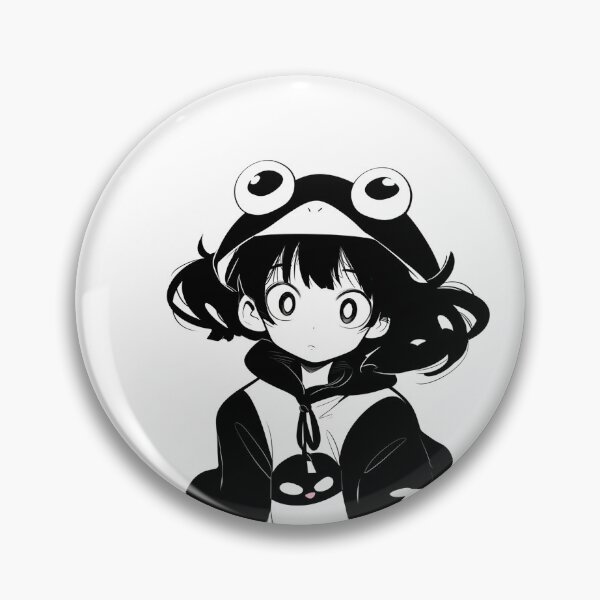 Item preview, Manga Frog School Girl with Retro 90s Cool Anime Aesthetic: A Japanese Y2K Style Black and white Back to school Froggy for Frog Lovers designed and sold by RibbitFans101.