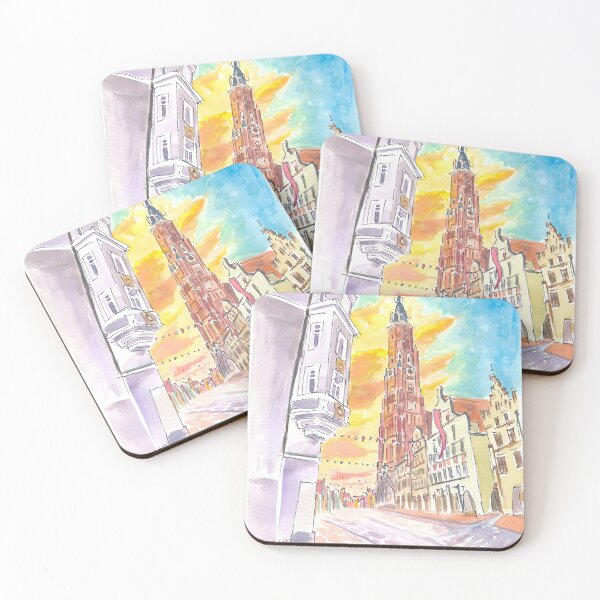 Item preview, Festive Landshut Oldtown with Illuminated Clouds and Saint Martin at Sunset designed and sold by artshop77.