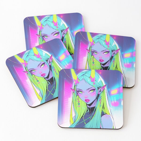 Item preview, Bright Neon Cyberpunk Elf Anime Girl designed and sold by bubblegoth.